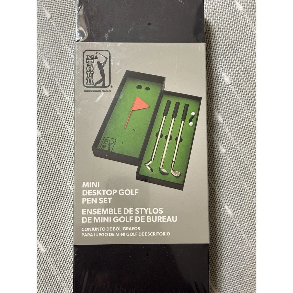 PGA Tour Golf Pen Set & Mini Desktop Putting Green Game 3 Pens New Sealed